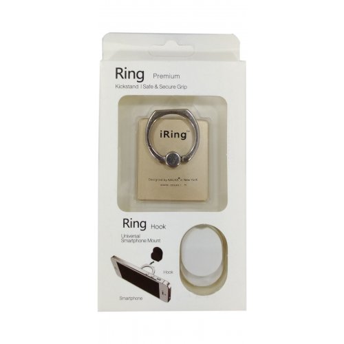 iRing แหวนยึดโทรศัพท์ พร้อม HOOK ตัวแขวนสำหรับติดตั้งในรถยนต์, สี: ทอง