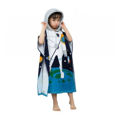 MOM2KIDS เสื้อคลุมผ้าขนหนู คลุมว่ายน้ำ สำหรับเด็กสูง 70-115 ซม., ลาย: อวกาศ